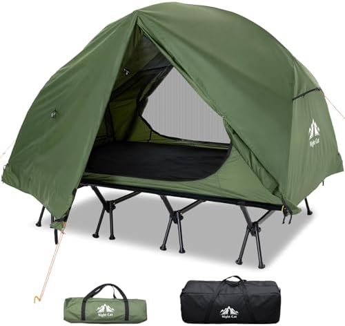 Night Cat Camping Cot Tent - Waterproof 1-Person Off-Ground Combo Cot Bed for Adults Portable Easy Set-up Tent Green 27.5'' Width