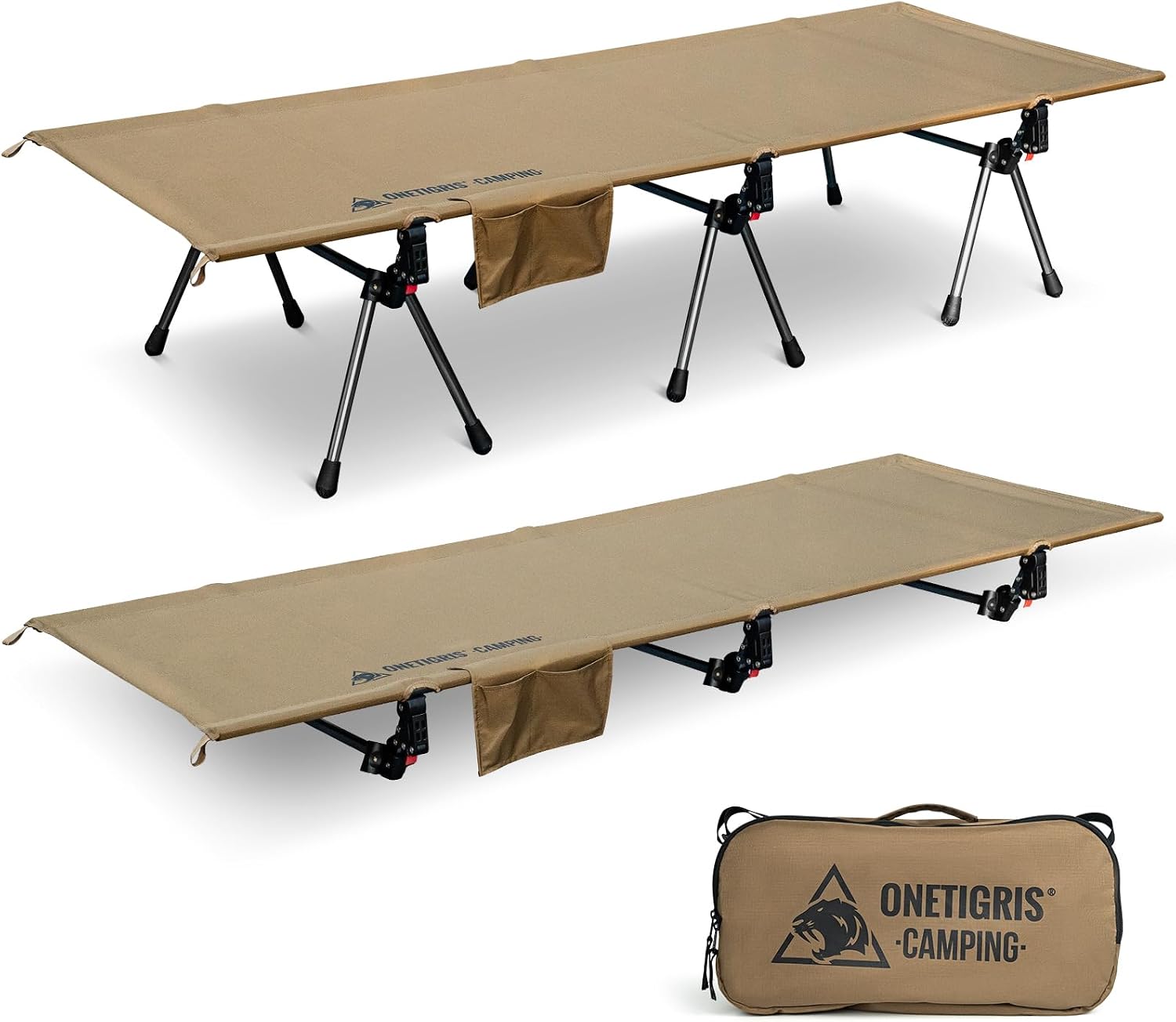 ONETIGRIS SUPRANUBIS Camping Cot, Height Adjustable with Cot Leg Extenders, Strong Support 330lbs, Lightweight Comfortable Folding Bed for Camping, Hiking, Travel, Truck, Beach, Office Nap