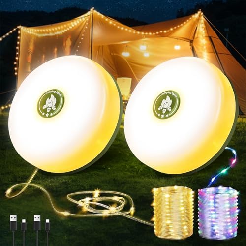 Camping String Lights,Camping Essentials Gear 32.8FT Lamp Lights Waterproof, 4 in 1 Outdoor String Lights with 8 Modes for Awn Tent Yard Garden Hiking Travel Decoration and Holiday Christmas Gift