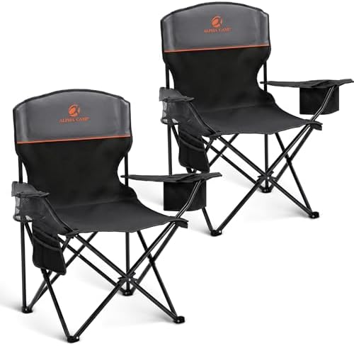 ALPHA CAMP 2-Pack Folding Camping Chair with Cooler Bag & Lumbar Support