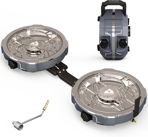 Cofiyard 20,000 BTUs 2 Burner Propane Camping Stove, Portable Folding Camp St...
