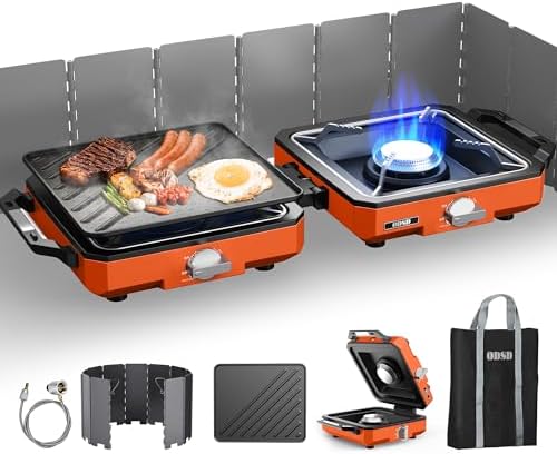 ODSD 2 Burner Camping Stove with Windshield, 20000 BTU Propane Camp Stove, Po...