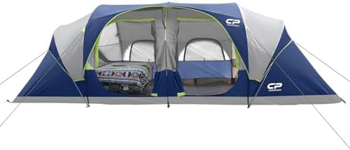 CAMPROS CP 12 Person Camping Tent, 3-Room Family Tent, Rainfly, Waterproof