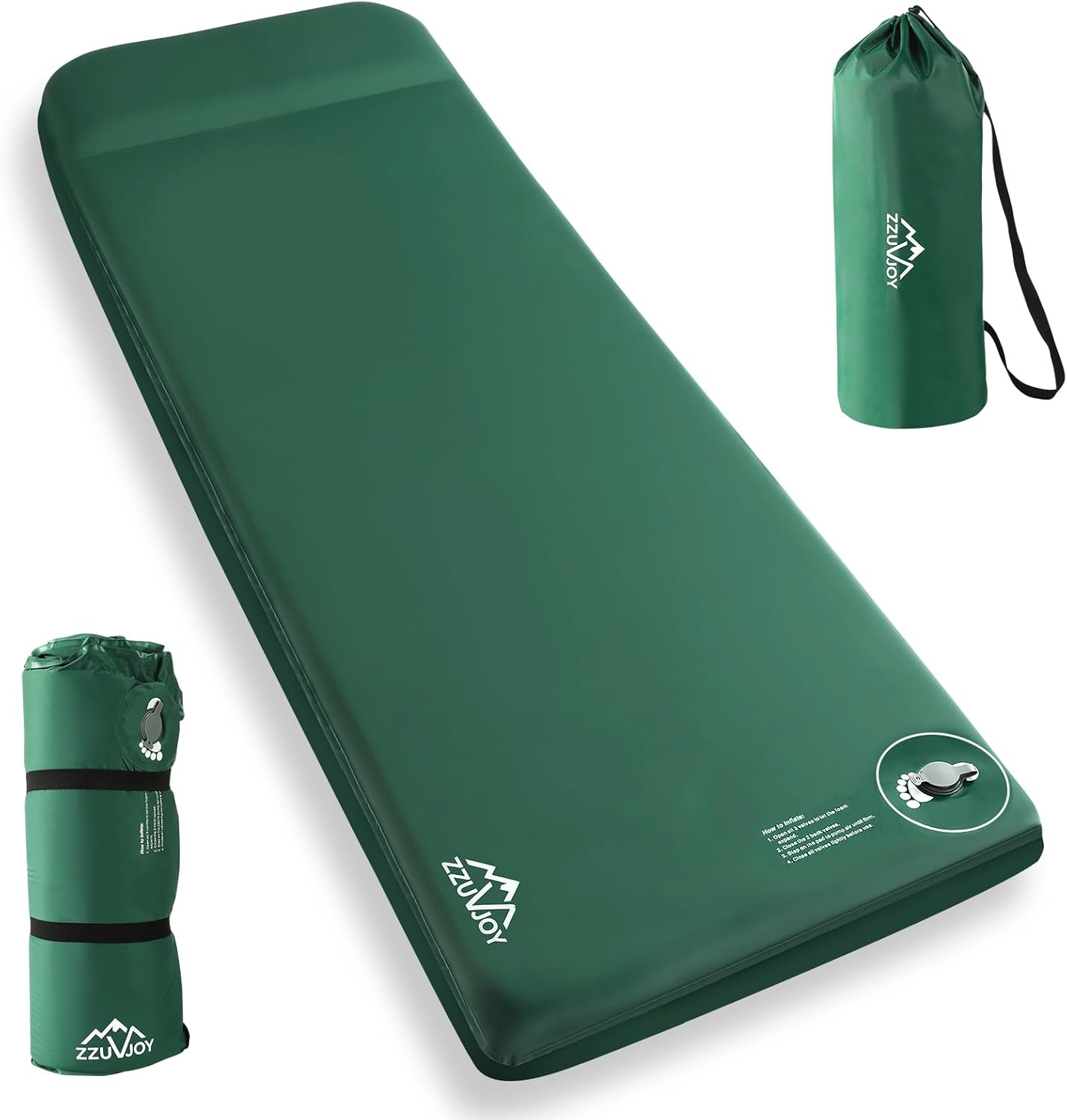 Memory Sleeping Pad, 3.1" Ultra-Thick Foam Sleeping Mats for Camping, 9.5 R-Value Insulated Self Inflating Sleeping Pad with Pillow, Camping Mattress Pad for Car Travel Tent