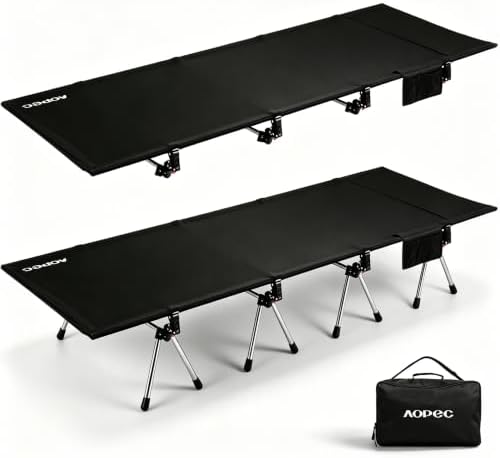 Height Adjustable Camping Cot, 350lbs Heavy-Duty Aluminum Frame, Black
