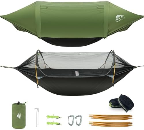 Camping Hammock Tent with Mosquito Net & RainFly, 3 in 1 Waterproof Portable Sleeping Hammock Bug Backpacker Lightweight Outdoor Gear Swing for Hiking Travel Patio Expedition(Dark Green)