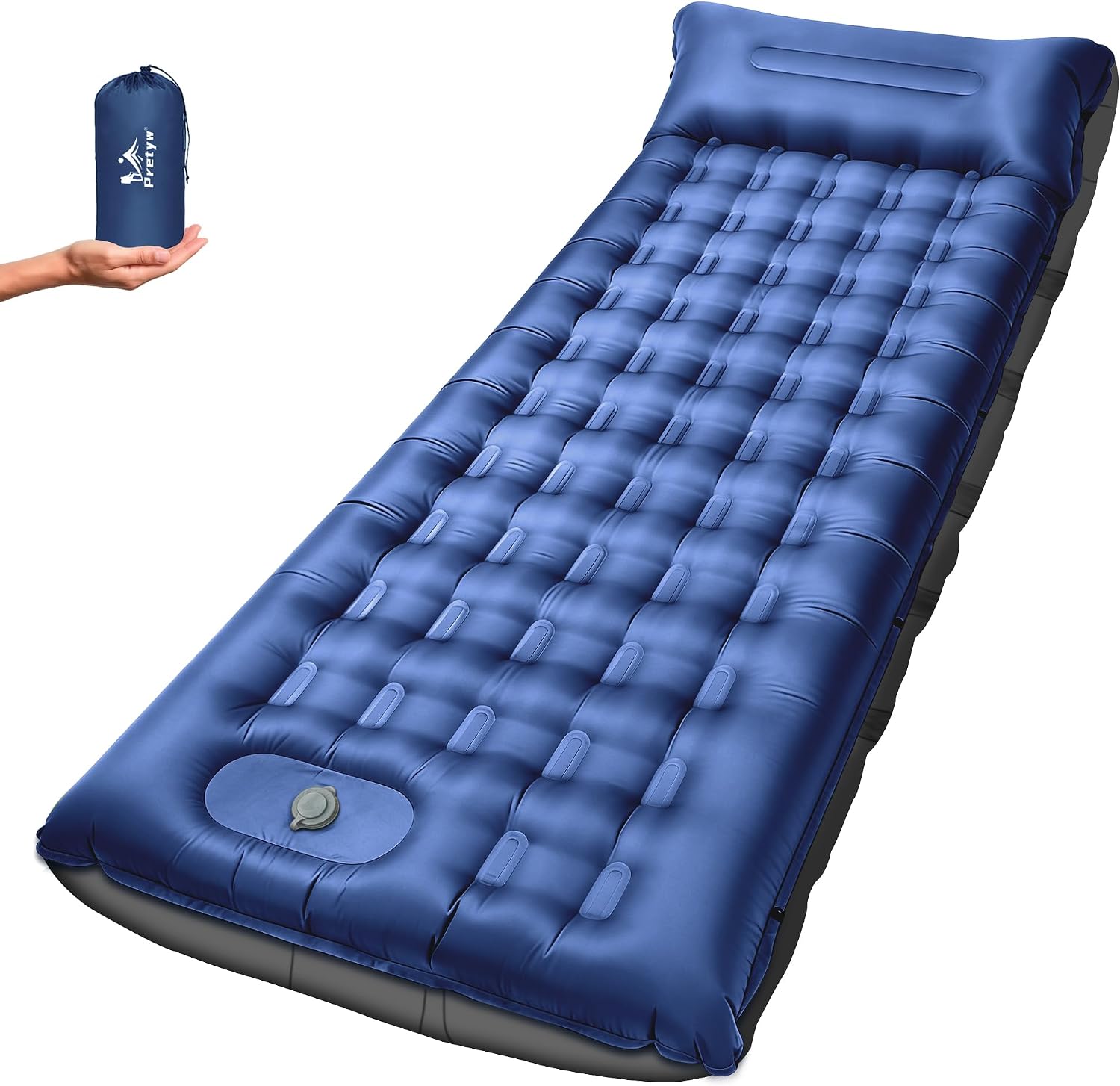 Camping Sleeping Pad 5.5" Thick with Pillow & Built-in Foot Pump